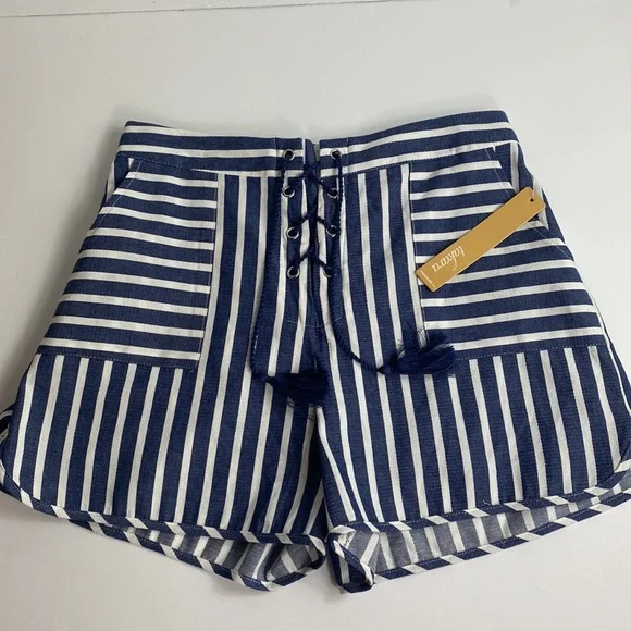 TAKARA SHORTS HIGH-WAISTED STRIPE NWT MEDIUM - Picture 2 of 11